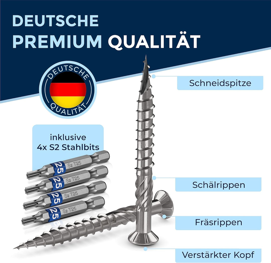1000 Stück Terrassenschrauben 5 x 60 mm lang | PERFEKT für 25 mm Terrassendielen | rostfreier gehärt