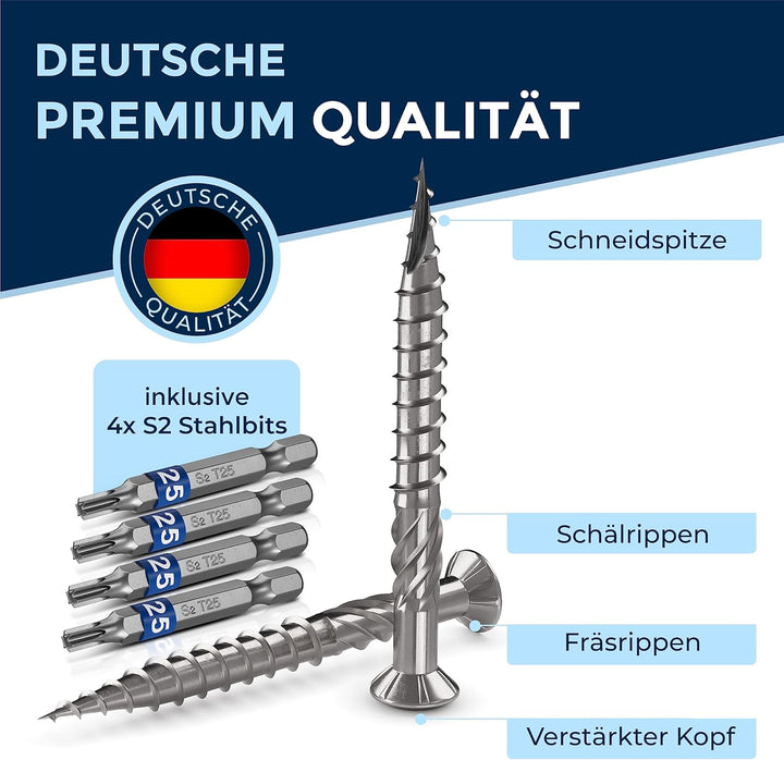 1000 Stück Terrassenschrauben 5 x 60 mm lang | PERFEKT für 25 mm Terrassendielen | rostfreier gehärt