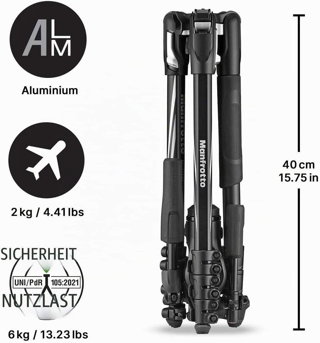 Manfrotto Befree Advanced 3-Way Tripod Kit, Tripod and Fluid Head in Aluminium for Cameras and Camco