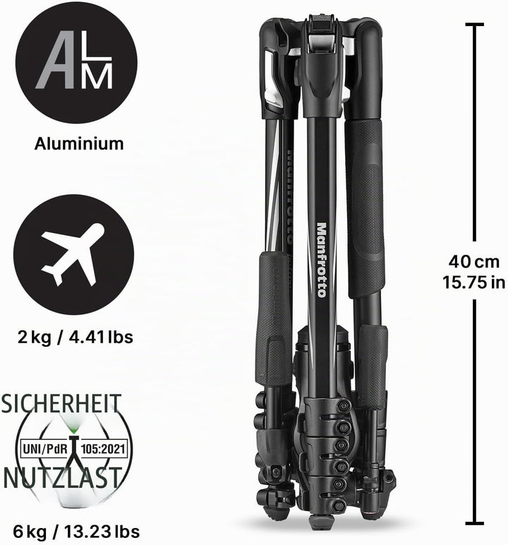 Manfrotto Befree Advanced 3-Way Tripod Kit, Tripod and Fluid Head in Aluminium for Cameras and Camco