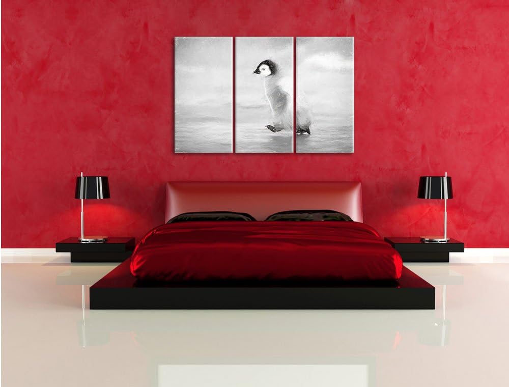 Pixxprint Kaiserpinguinkücken / 3-Teilig/Gesamtmass 120cm Leinwandbild bespannt auf Holzrahmen/Wandb