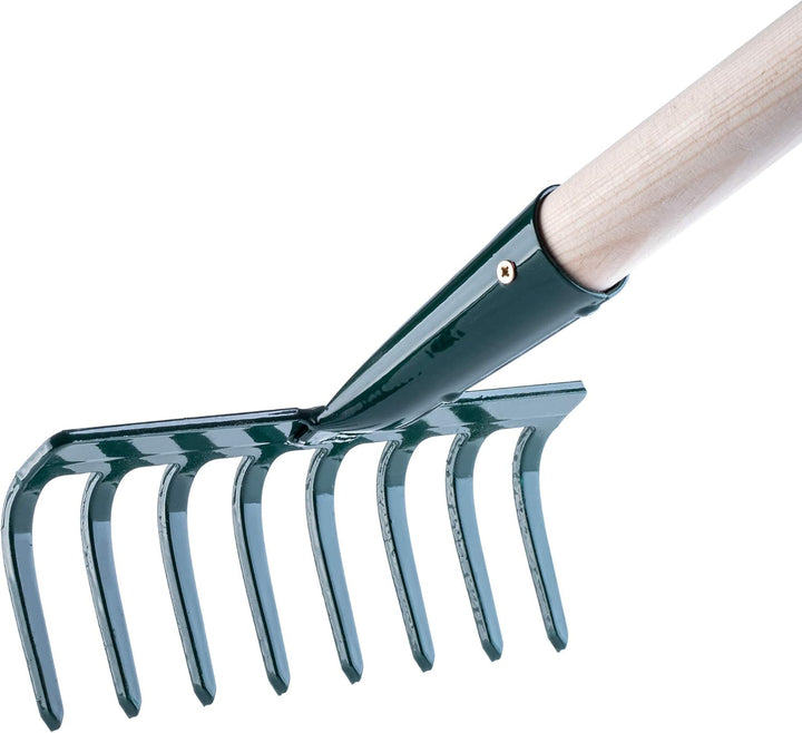 KADAX Rechen aus Metall, Flache Harke mit Stiel aus Holz, Laubbesen für Garten, Beet, Laubrechen, Ra