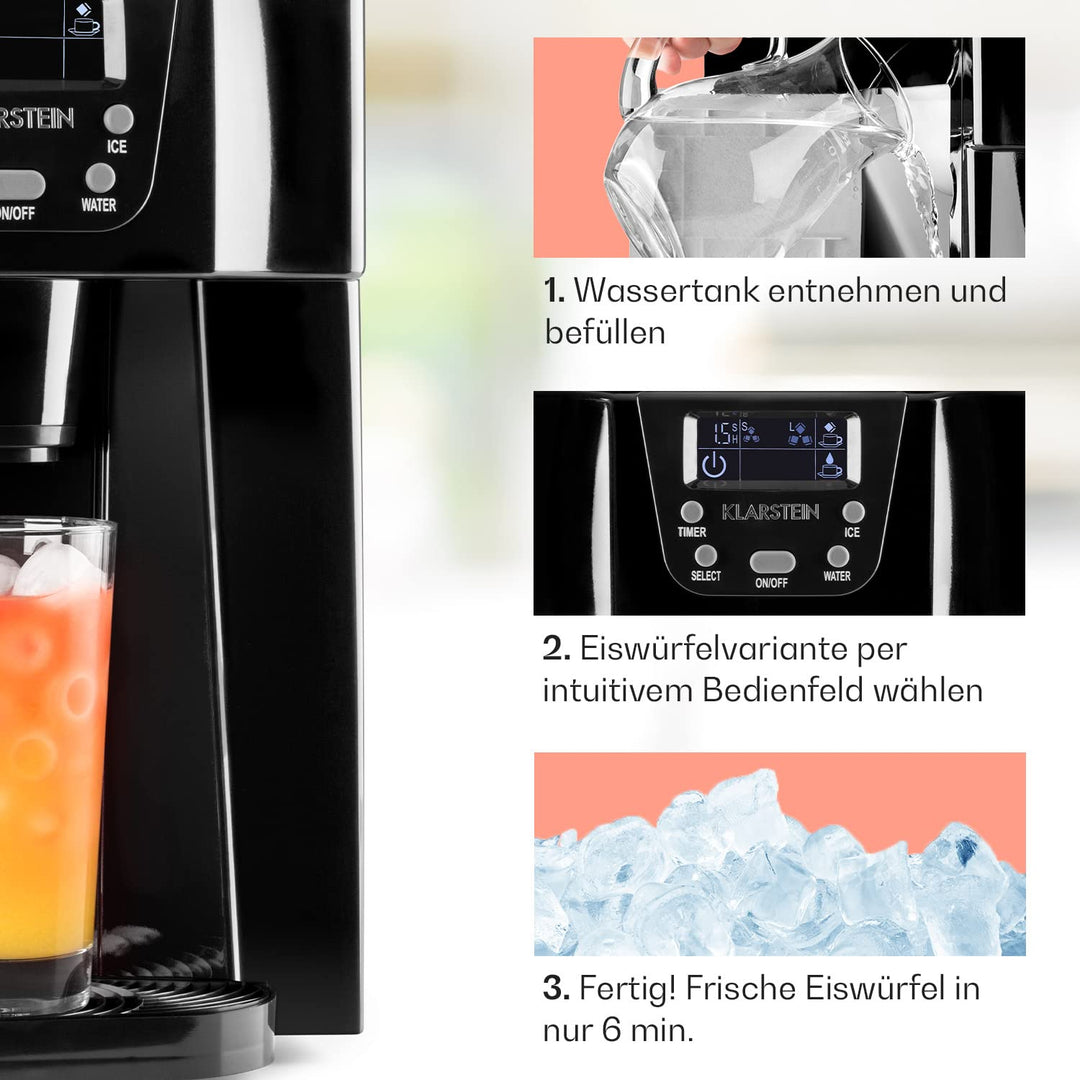 Klarstein Eiswürfelmaschine Klein, Crushed Ice Maschine & Ice Cube Maker, Schneller Eiswürfelbereite