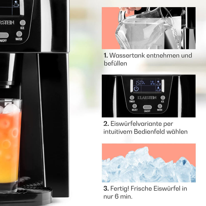 Klarstein Eiswürfelmaschine Klein, Crushed Ice Maschine & Ice Cube Maker, Schneller Eiswürfelbereite