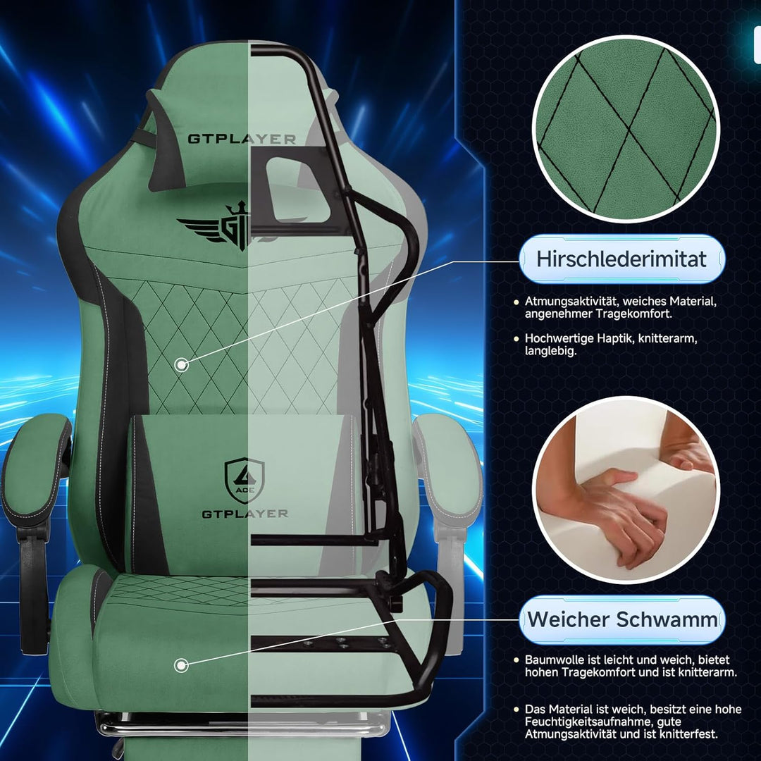 GTPLAYER Gaming Stuhl, Ergonomischer Gamer Stuhl aus Stoff mit Lendenwirbelstütze, PC-Stuhl mit verb