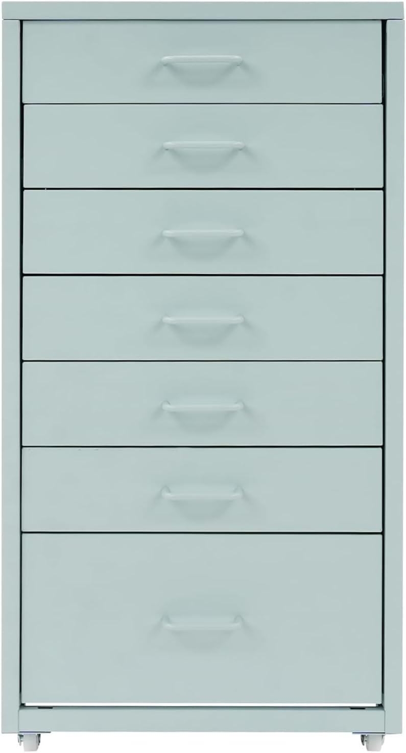 Mobiler Aktenschrank, Rollcontainer mit 7 Schubladen Metall-Nachttisch Schubladenschrank Rollschrank