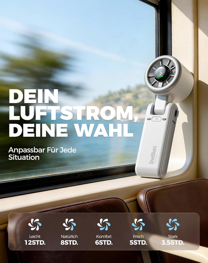 Diveblues Tragbarer Turbo Handventilator, 9m/s Hohe Geschwindigkeit, 5-stufiger Wind, wiederaufladba