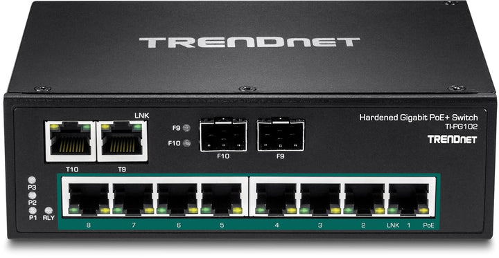 TRENDnet TI-PG102 10-Port Industrieller Gigabit PoE+ DIN-Schiene Switch, 240 W PoE-Gesamtleistung, 2
