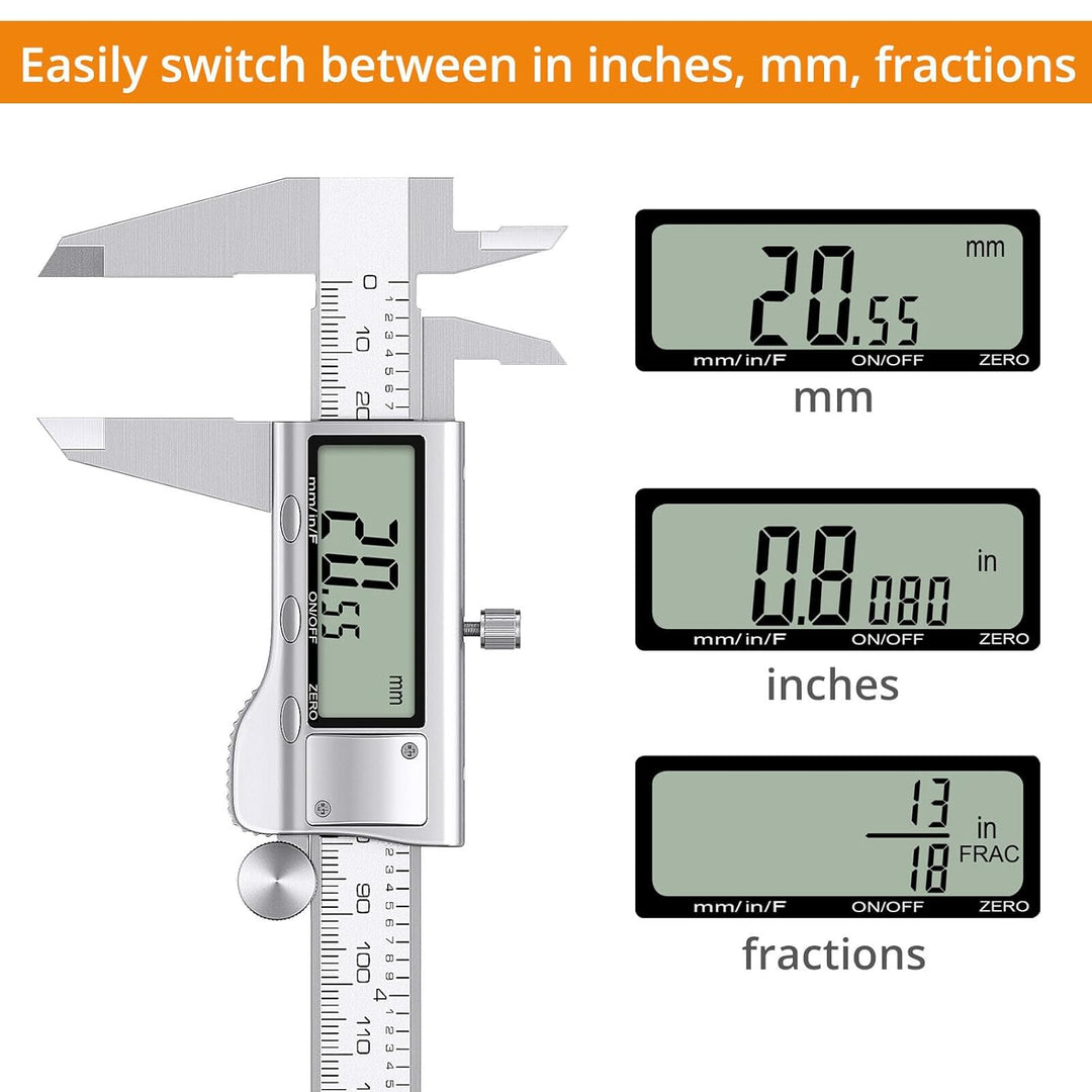 H35C Digitaler Messschieber aus Edelstahl mit LCD-Display, Messbereich 0–150mm / 0–6 Zoll – Präzise
