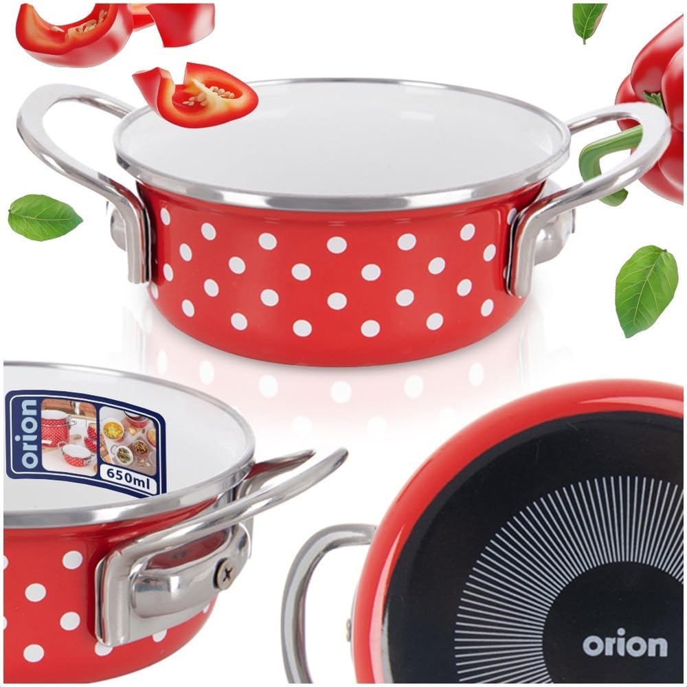 orion group Emaille Kochtopf 650 ml Ø 14 cm – Praktischer Kochtopf mit ergonomischen Griffen – Für a