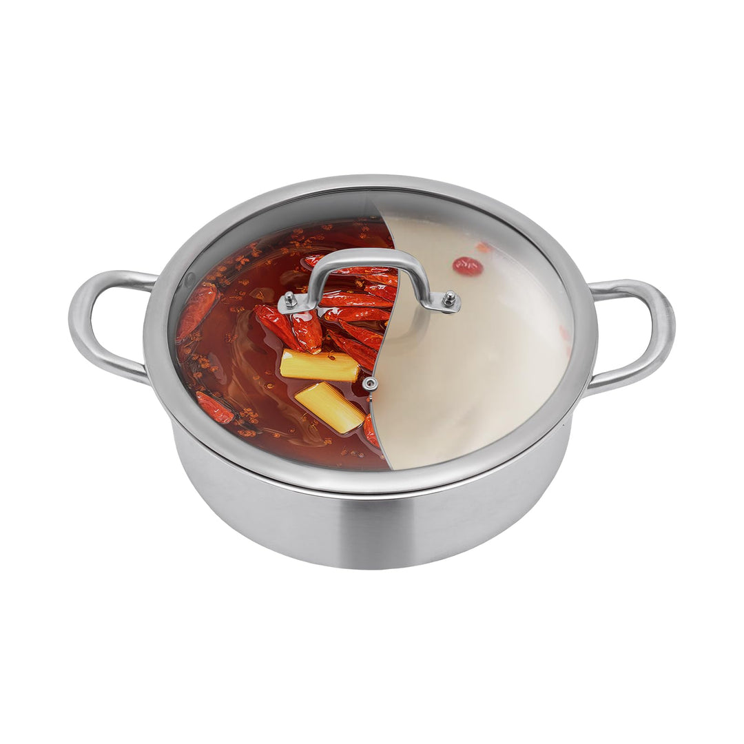 Edelstahl Hot Pot, Dual Shabu Hotpot Topf mit Deckel &amp; Leckerer Löffel &amp; Löffel, Induktion Suppentop