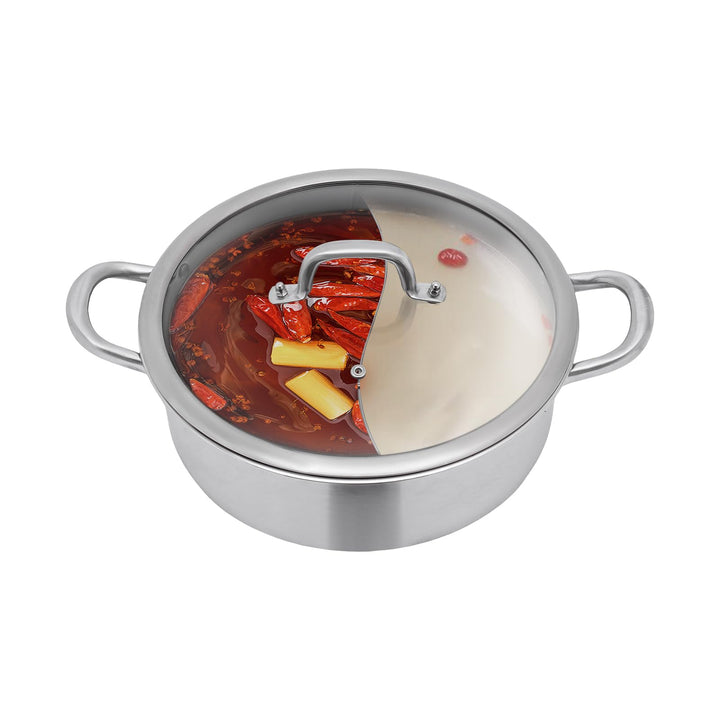 Edelstahl Hot Pot, Dual Shabu Hotpot Topf mit Deckel &amp; Leckerer Löffel &amp; Löffel, Induktion Suppentop