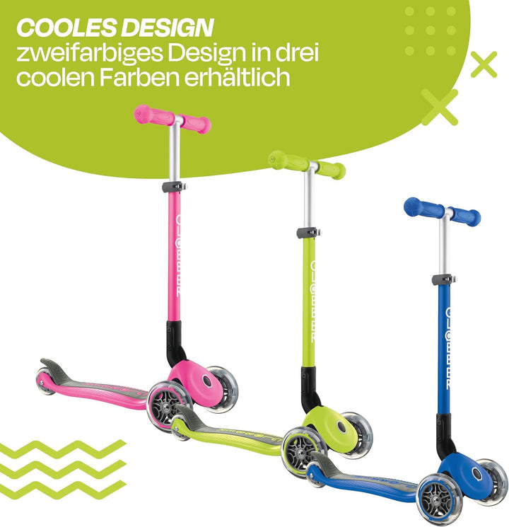 GLOBBER Primo Foldable – Tretroller Kinder, 120/80 mm, ABEC 5, 3-rädrig, höhenverstellbar Einheitsgr