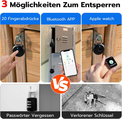 Eseesmart Schloss mit Fingerabdruck, Smart Fingerabdruck Schloss mit iWatch Bluetooth APP, Elektroni