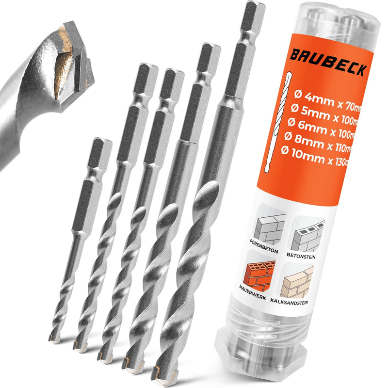 Steinbohrer Set Sechskantschaft HEX [5tlg - 4-10 bis zu 130mm lang] - Langlebig und Robust aus 40CR