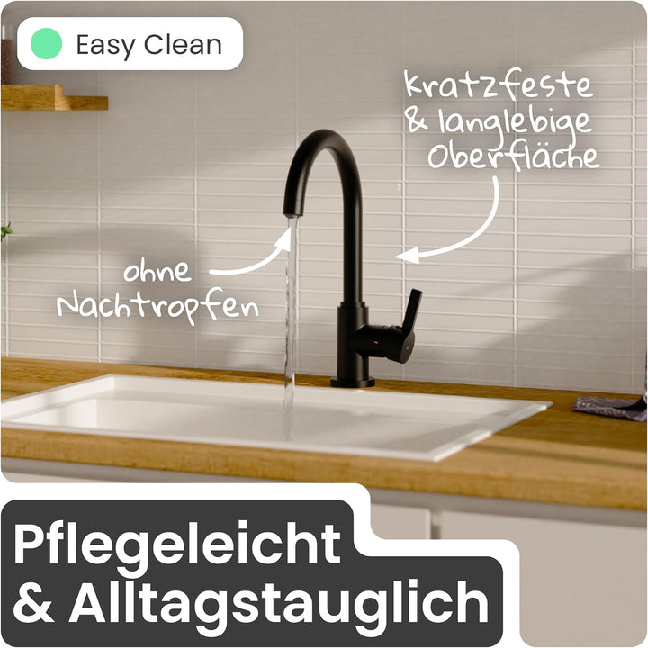 instmaier K3 Niederdruck Küchenarmatur | Wasserhahn Küche Schwarz matt | Spültischarmatur mit hohem