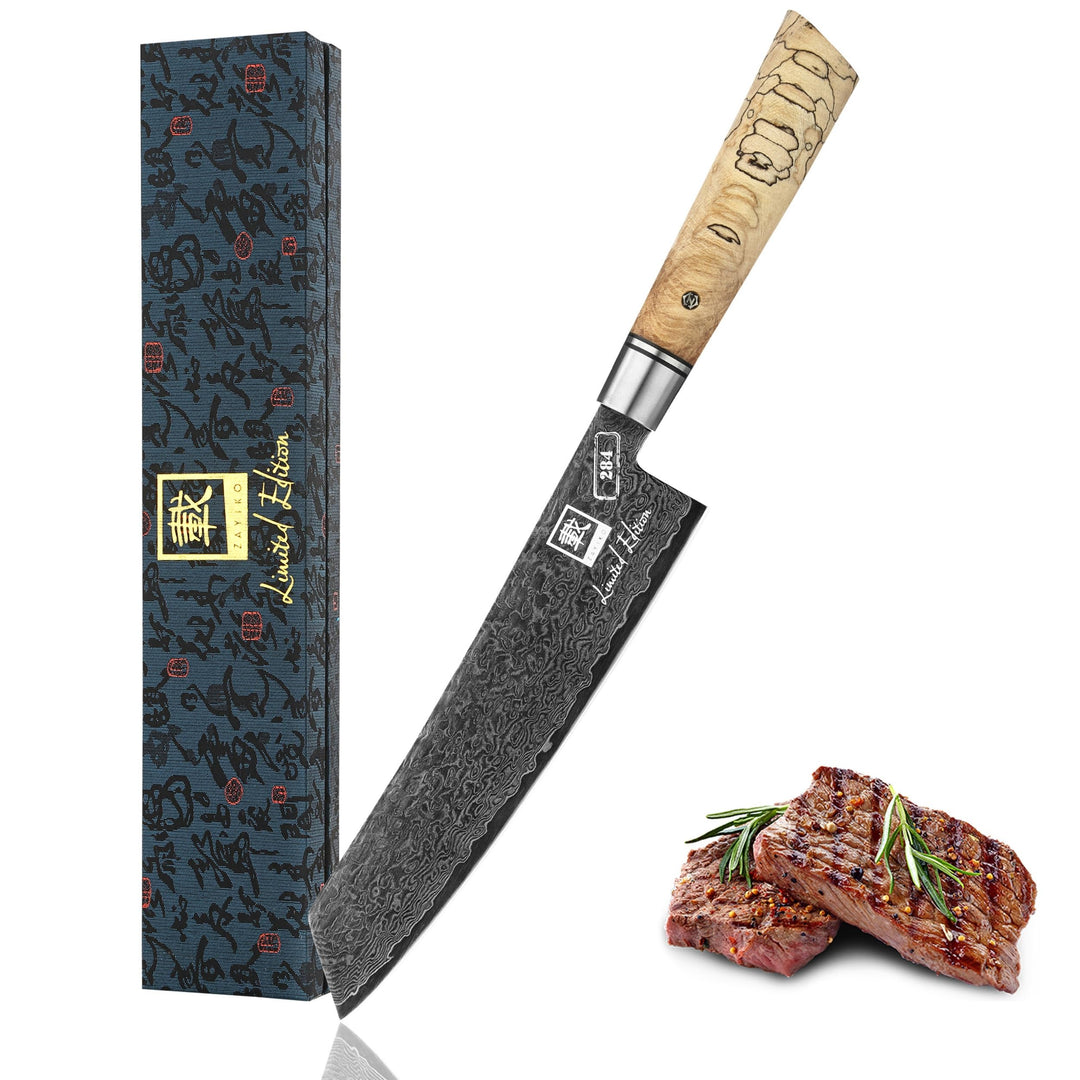 zayiko Limited Edition Damastmesser Kiritsuke Black Meteor, 20 cm Klinge gefertigt aus 67 Lagen Dama