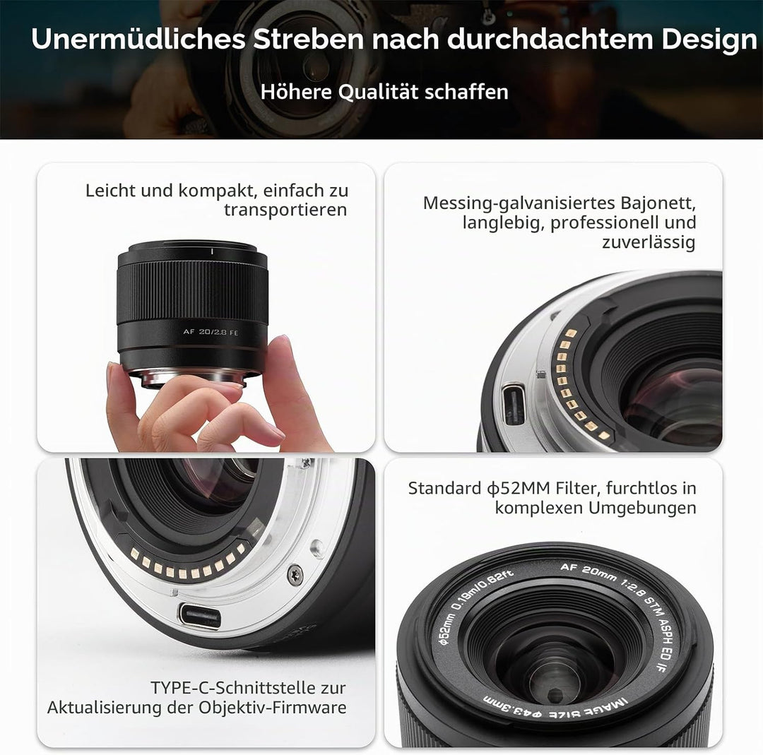 VILTROX 20mm F2.8 FE für Sony E Mount,AF 20mm f/2.8 E-Mount Vollformat Objektiv,Prime Weitwinkelobje