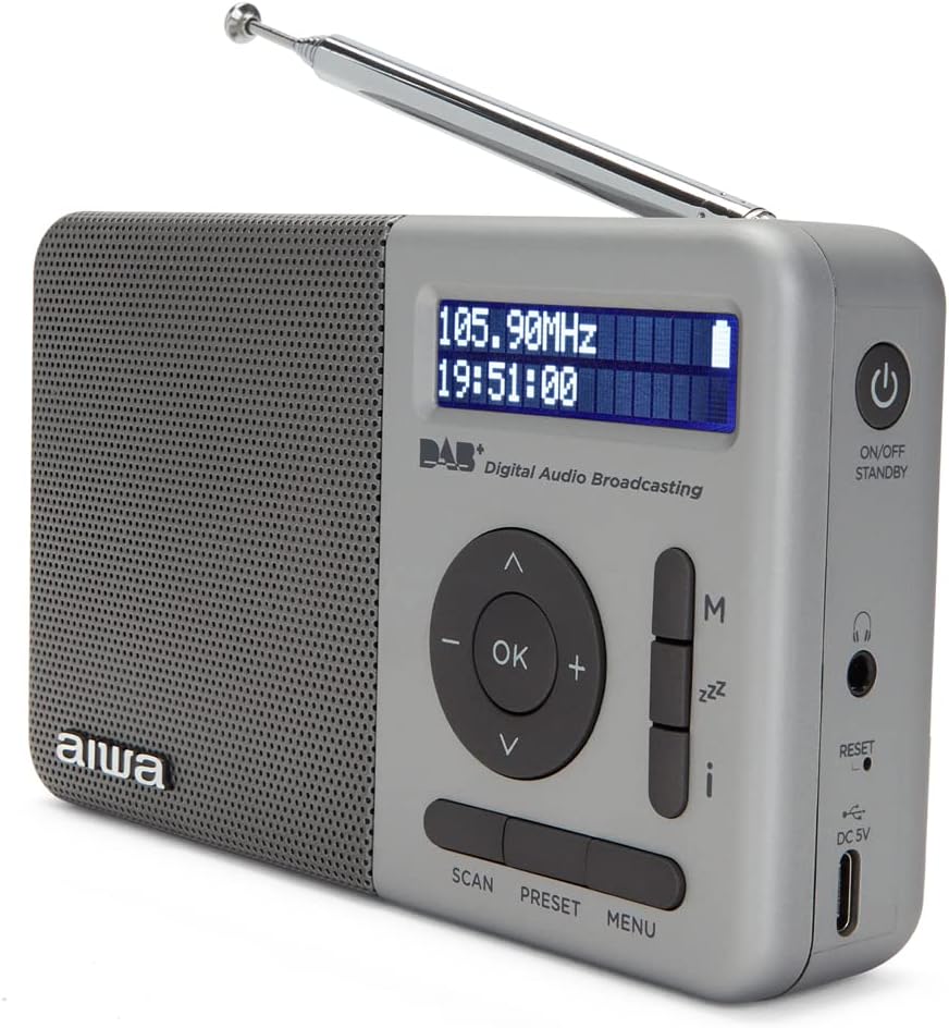 Aiwa RD-40DAB/SL: Tragbares digitales Radio (Dab/Dab+/FM,eingebauter Lautsprecher, 100 Sender, Dot M
