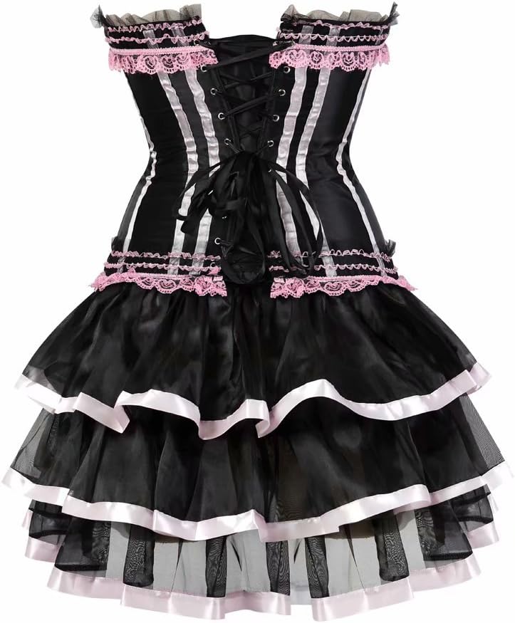 Corsagenkleid Corsage Bustier sexy Streifen Spitze Kleider Korsett Gothic Rock Damen Dress Burlesque