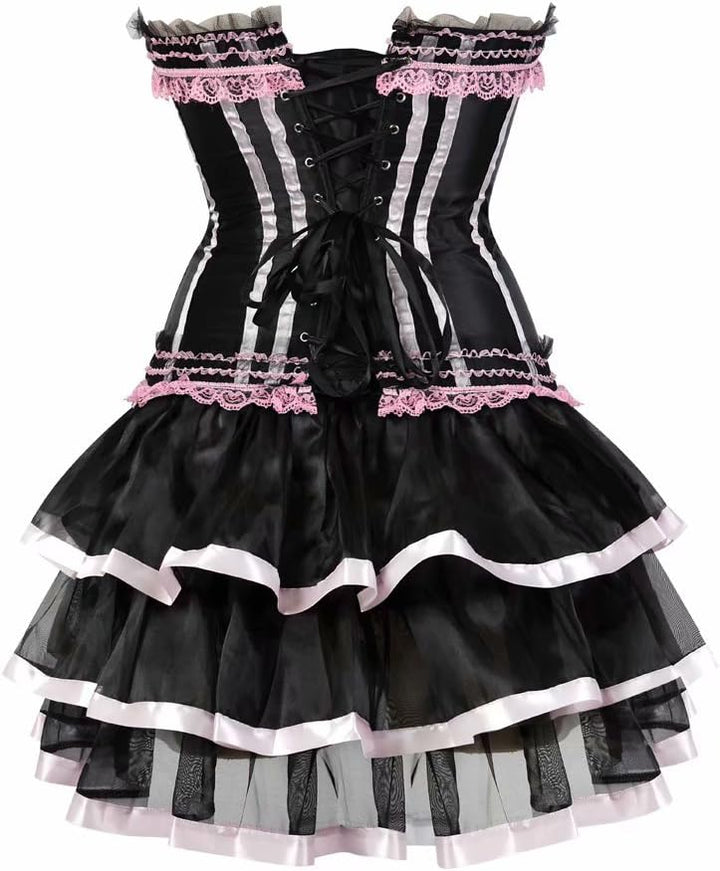Corsagenkleid Corsage Bustier sexy Streifen Spitze Kleider Korsett Gothic Rock Damen Dress Burlesque