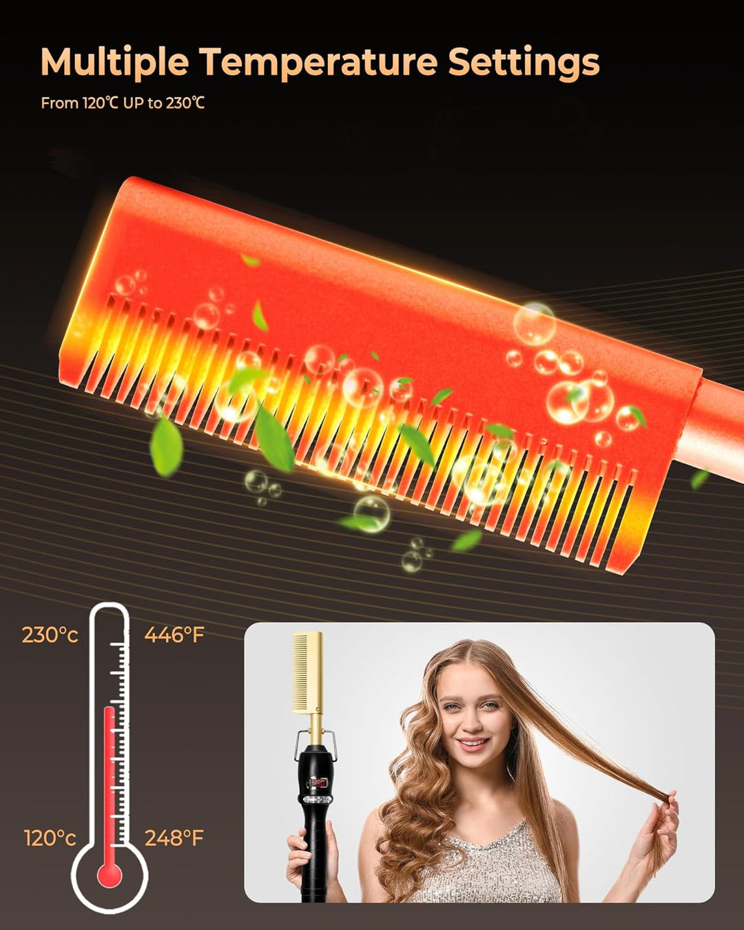 Hot Comb, UKLISS Hot Comb for Wig, Glättkamm mit LCD 120-230℃, Hair Straightener Comb mit Ionentechn