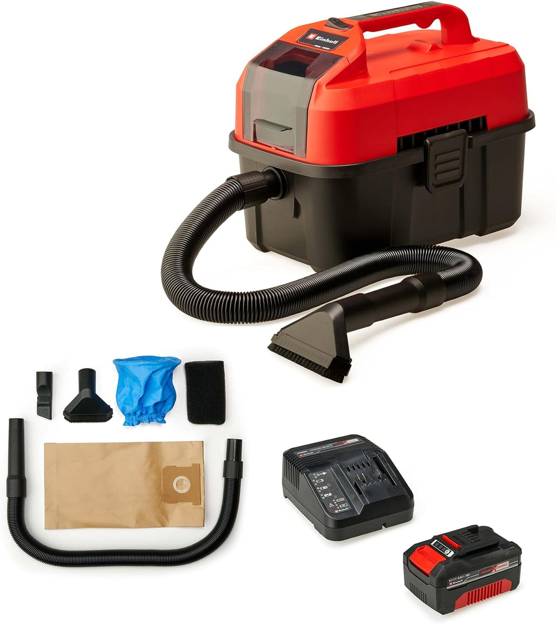 Einhell Akku-Nass-Trockensauger TE-VC 18/10 Li Power X-Change (10 Liter Tank, inkl. 2 m-Schlauch, Fu