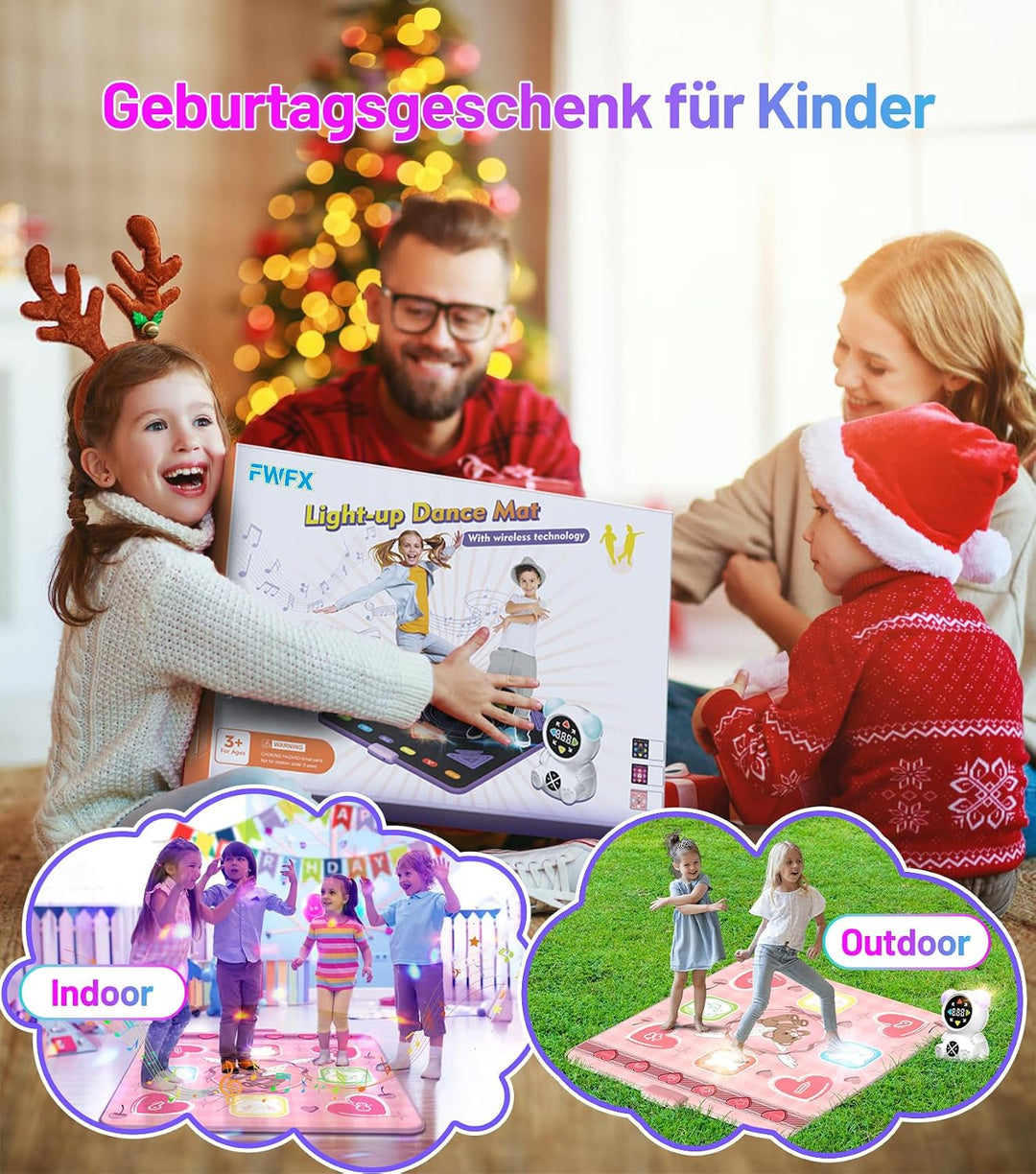 FWFX Tanzmatte für Kinder, Wiederaufladbares Kabellosem Musikmatte Spielzeug, Leuchtende Kindertanzm