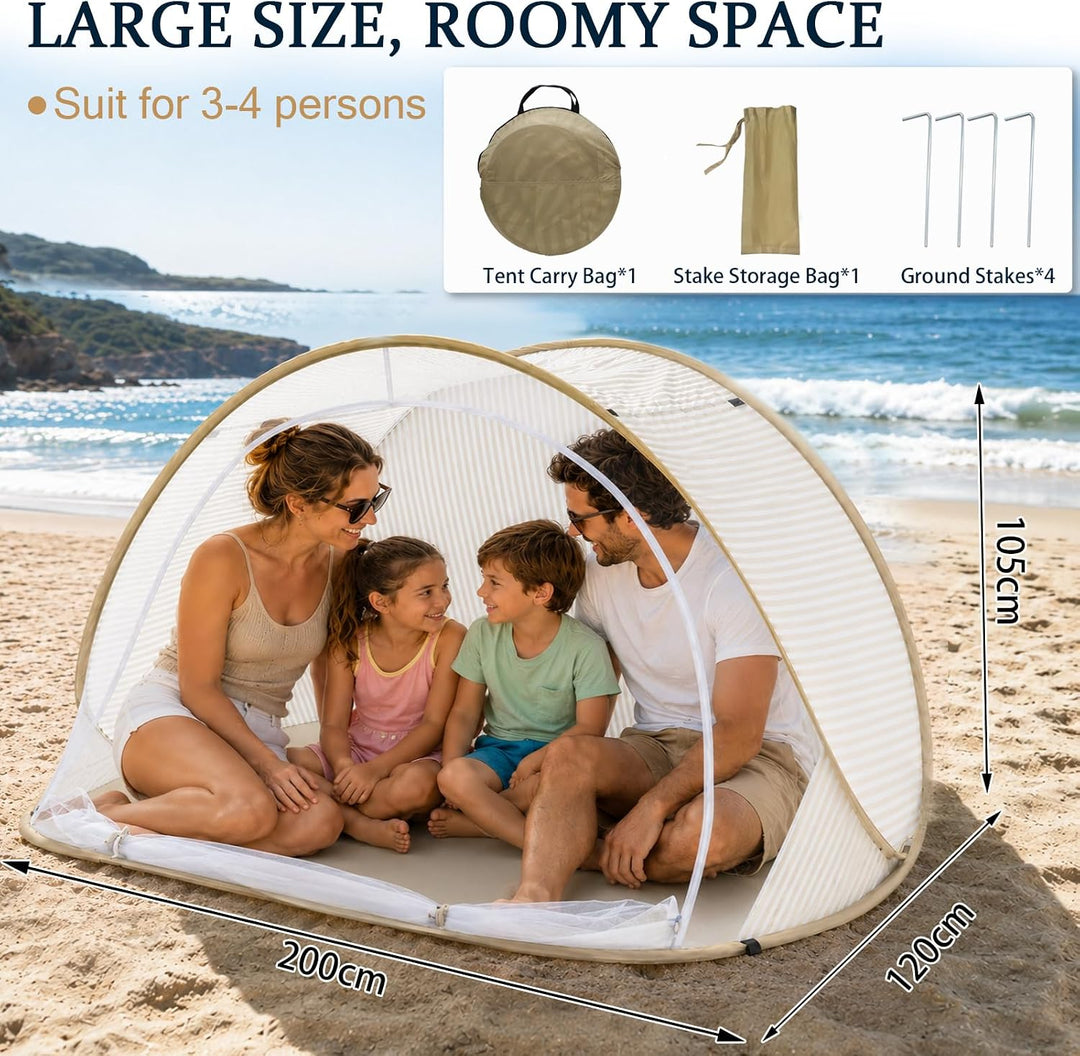 Strandmuschel Pop Up – Grosses, Tragbares Strandzelt für 3-4 Personen, Automatischer Aufbau, Sonnens