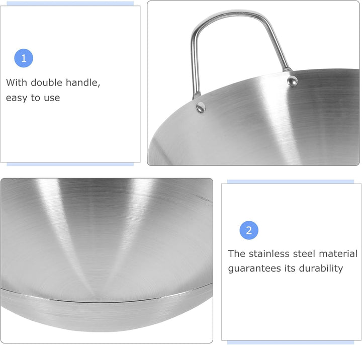 BESTonZON Edelstahl-wok Wokpfanne Aus Gusseisen Topf Mit Griffen Topf Aus Edelstahl Wok-topf Grillen