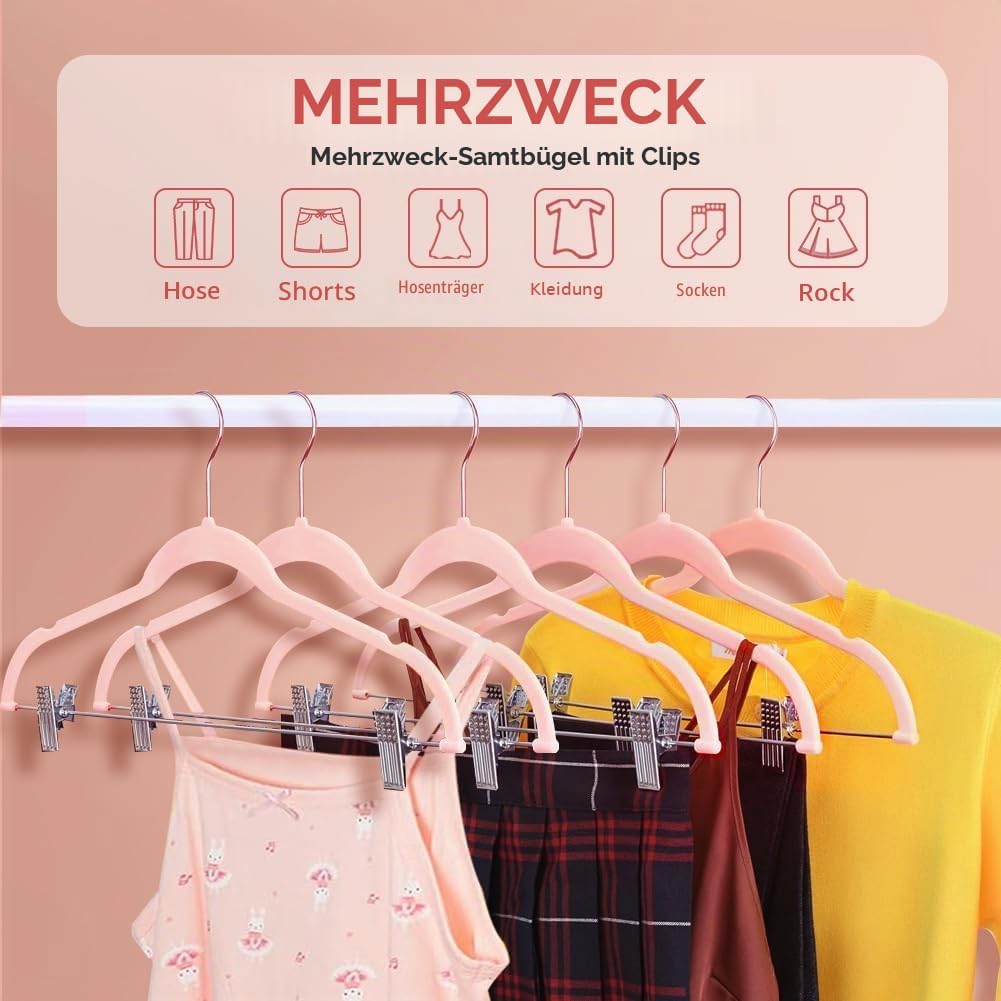 Stormix Baby Kleiderbügel, 14er-Pack Hosenbügel mit Clips, 30 cm rutschfeste Kleiderbügel, Robuste K