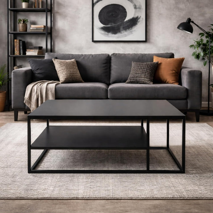 osoltus Cube Industrial Beistelltisch Couchtisch aus Metall schwarz 90x60x45 cm