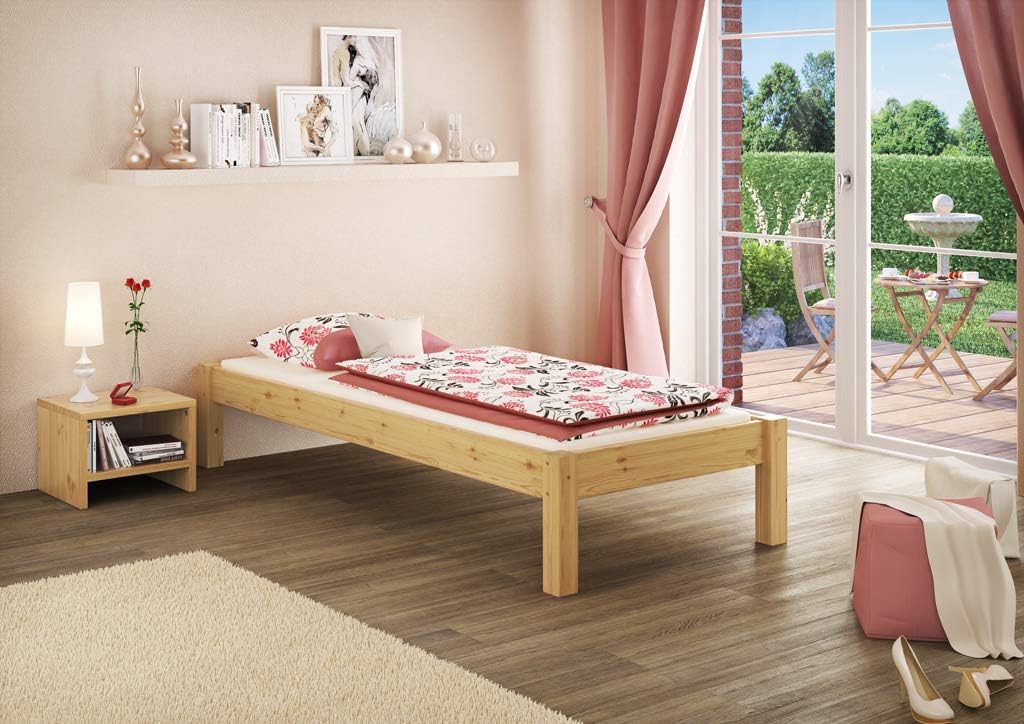Erst-Holz® Einzelbett Kiefer Natur 80x200 Massivholzbett Futonbett Jugendbett Rollrost 60.35-08