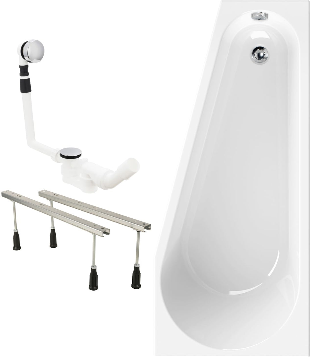 Calmwaters® Raumsparende Eckbadewanne 160x70 cm Essential Small, Made in EU, 3in1 Acryl-Badewanne mi