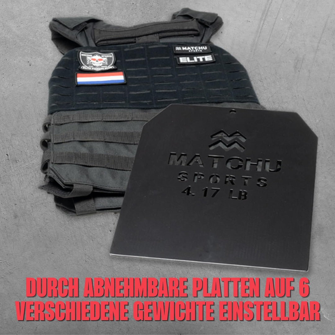 Matchu - Gewichtsweste - Weight Vest - Einstellbar bis zu 20 KG - Verstellbar mittels 30 Sandsäcken