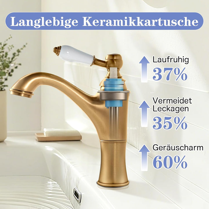 Wasserhahn Bad, Waschtischarmatur Mischbatterie Waschbecken Armaturen, Einhebel-Badezimmer mit Keram