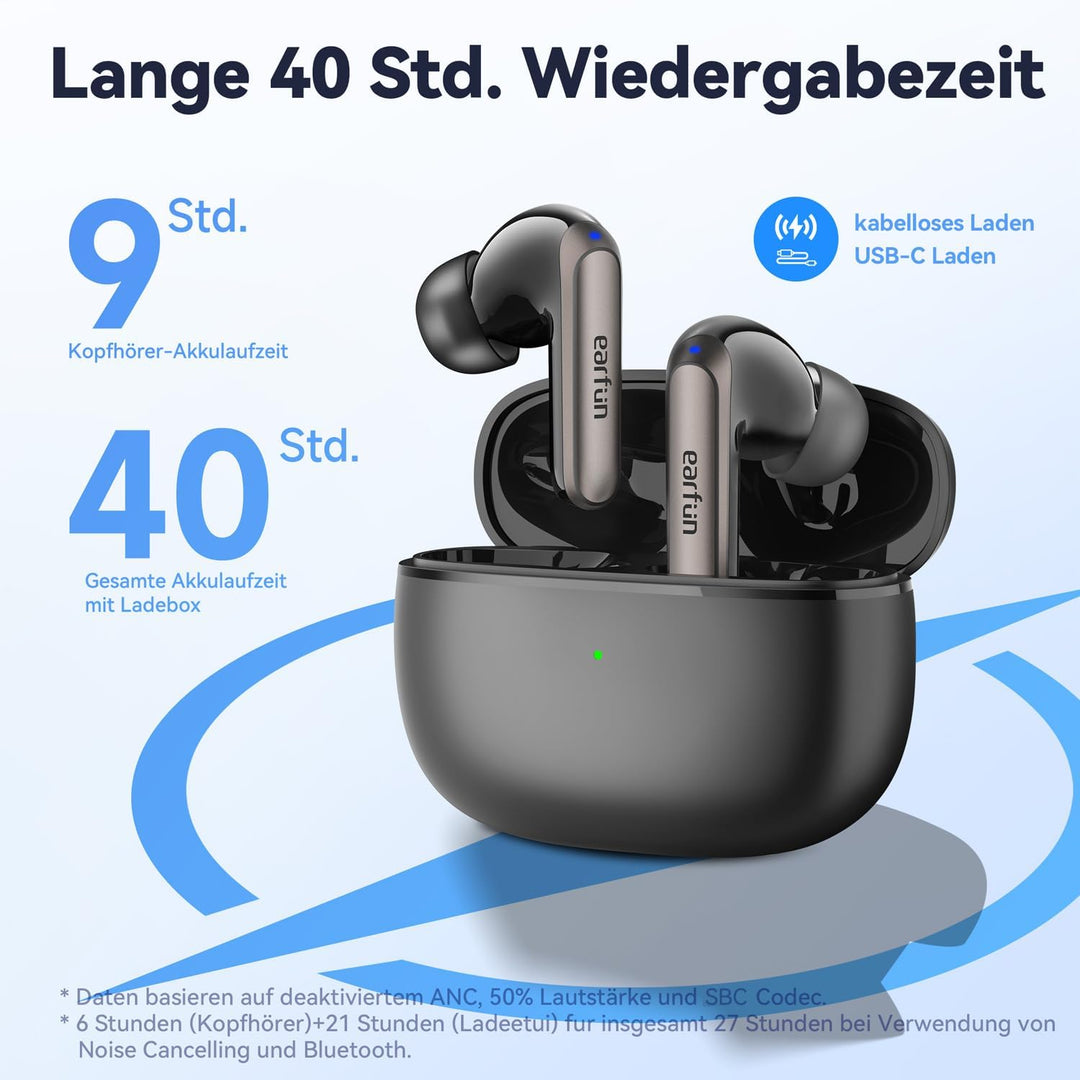 EarFun Air 2 NC Bluetooth Kopfhörer In Ear mit Noise Cancelling Schwarz, Schwarz