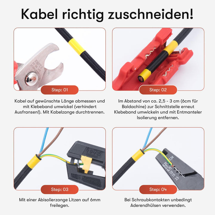 Textilkabel für Lampe, Stoffkabel 3-adrig (3x0,75mm²), Schwarz - 5 Meter 5 Meter Schwarz, 5 Meter Sc