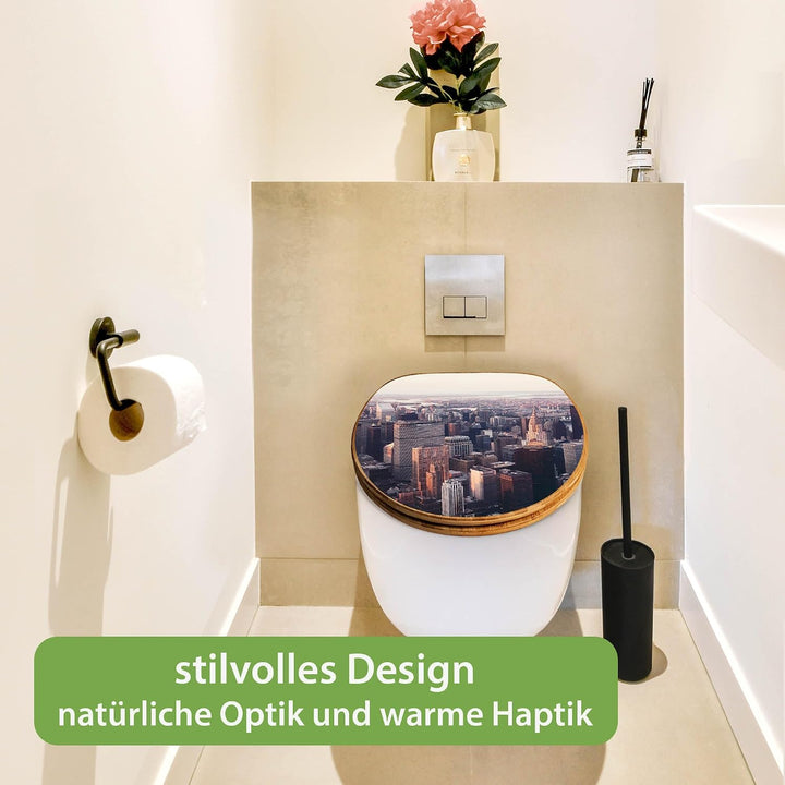 banjado Design WC Sitz Bambus Absenkautomatik 45,8x37,5cm - Toilettendeckel mit Absenkautomatik Holz