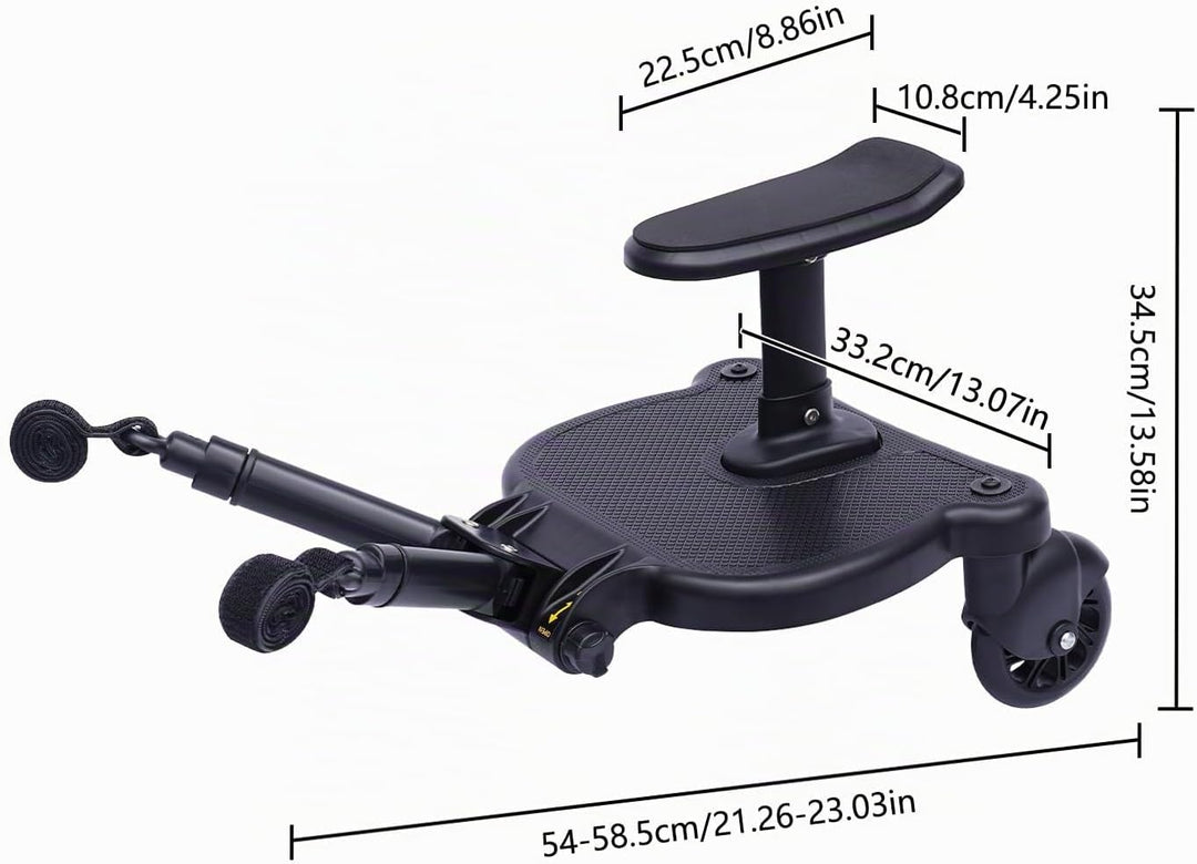 Buggy Board Universal Kinderwagen Skateboard – Mitfahrbrett mit Abnehmbarem Sitz 25kg, Faltbares Tri
