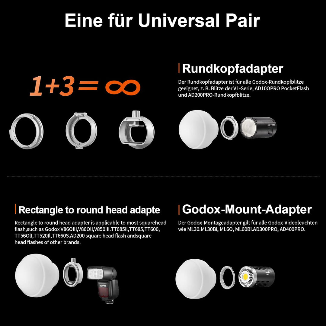 Godox ML-CD15 Diffusionskuppel Kit (3 Adapterringe Enthalten) Faltbares Diffusor Dome,Blitzlichtdiff
