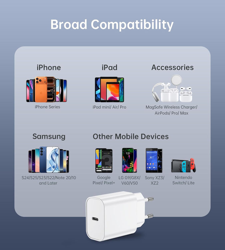 20W USB C Adapter, USB-C Ladegerät kompatibel mit i-Phone 17/16/15/14/13 Plus Pro Max, i-Pad, Air-Po
