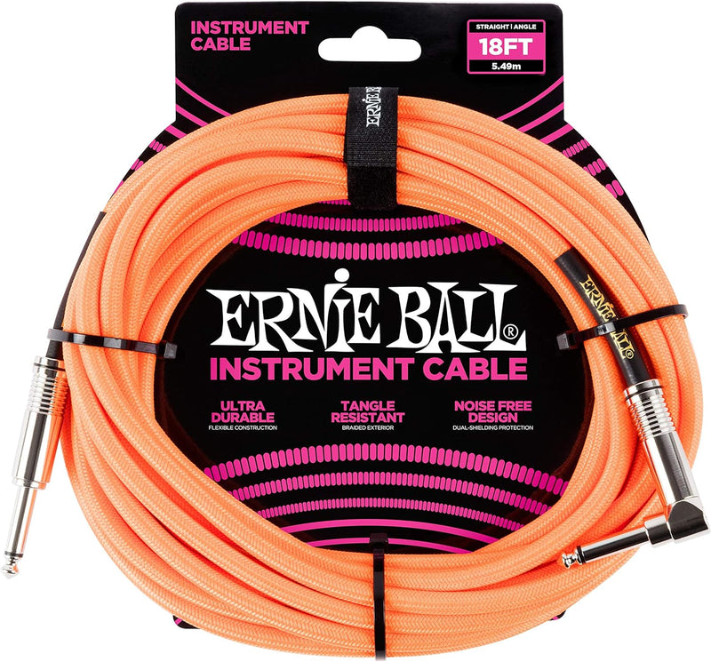 Ernie Ball Instrumentenkabel geflochten, gerade/gewinkelt, 5,49 m, Neon-Orange Schwarz 5,5 m Gerade/