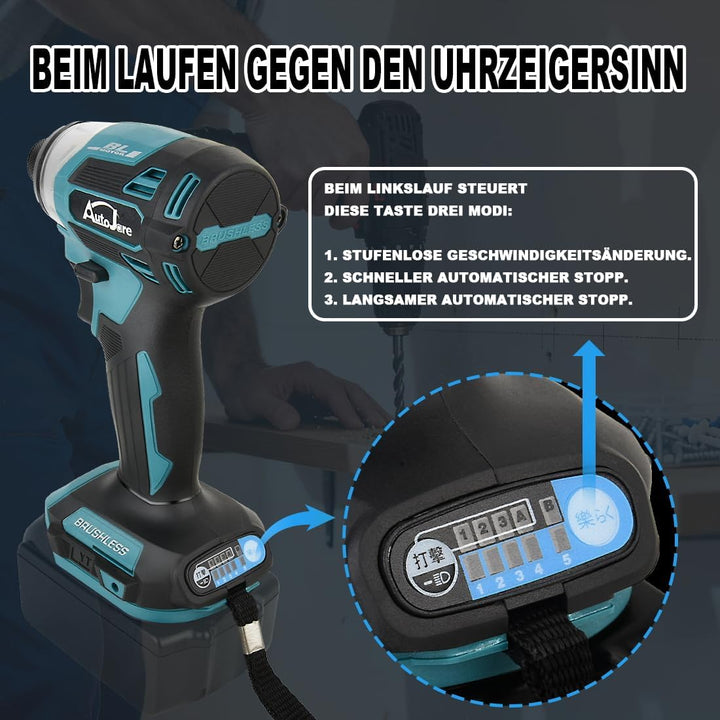 Akku Akkuschrauber Kompatibel mit Makita 18V 1/4" Bürstenloser Schlagschrauber mit 5 einstellbare St