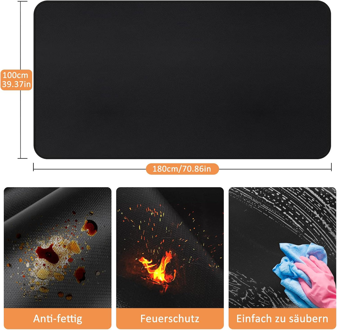 Digiroot Feuerfeste Unterlage 100×180cm, Faltbare Grillunterlage Bodenschutz, Silikon-Glasfaser Hitz