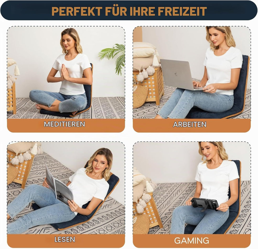 bonVIVO Bodenstuhl mit Rückenlehne Easy II - Sitzkissen &amp; Outdoor Relaxsessel für Meditation, Yoga,