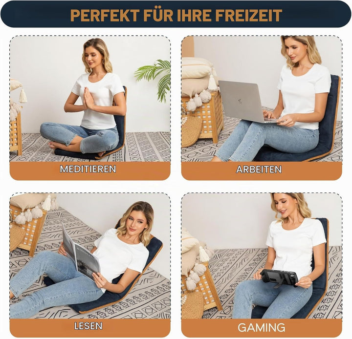 bonVIVO Bodenstuhl mit Rückenlehne Easy II - Sitzkissen &amp; Outdoor Relaxsessel für Meditation, Yoga,