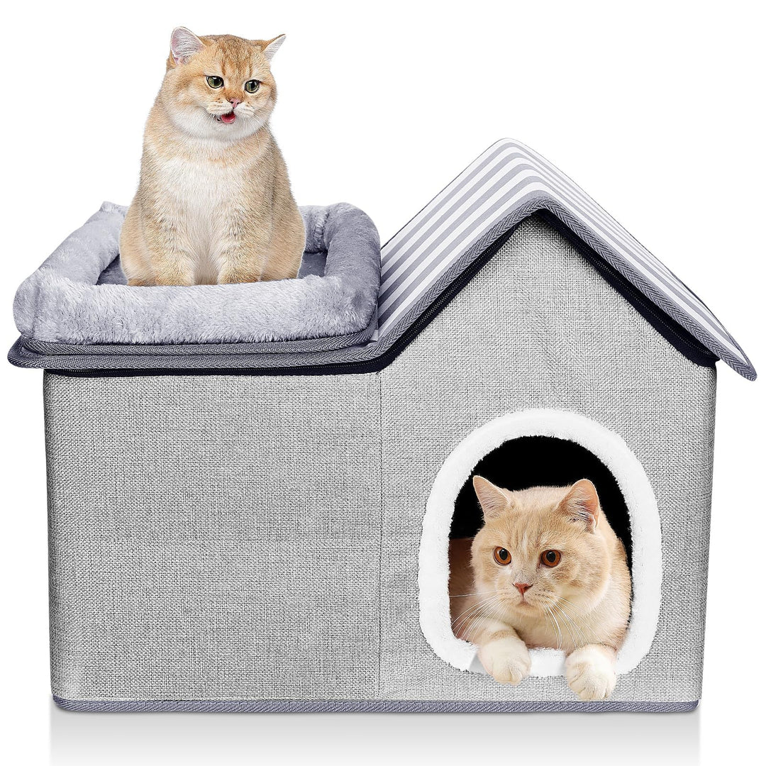Katzenhaus, Thihome Katzenhöhle Outdoor, Warm Hundehöhle, Abnehmbar Hundehütte mit Waschbarem Kissen
