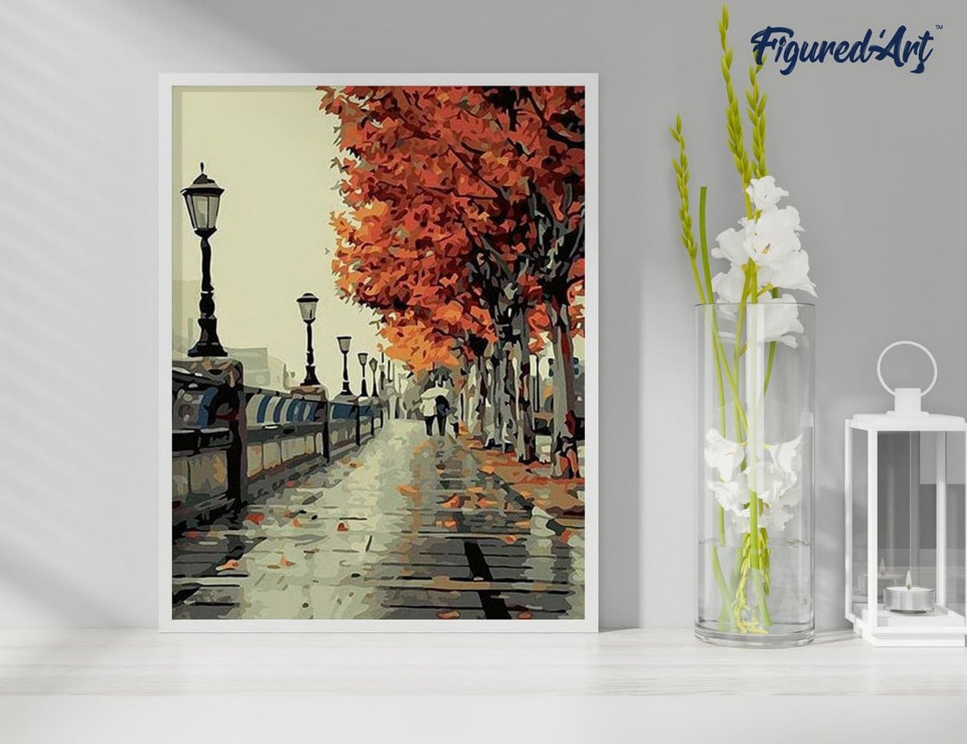 Figured'Art Malen Nach Zahlen Erwachsene Mit Rahmen Spaziergang am Quai Herbst - Paint by Numbers Ba