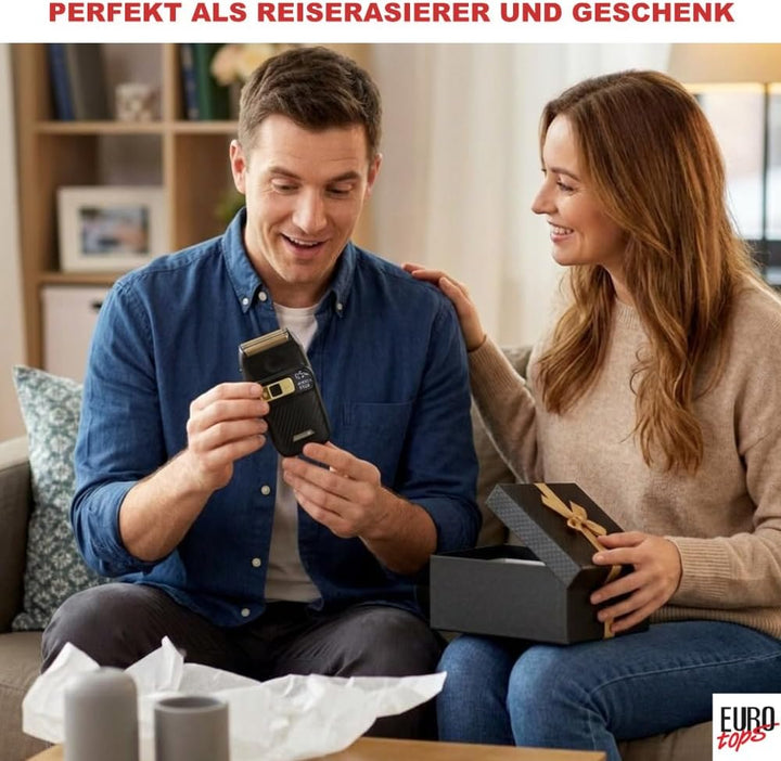 EUROtops Rasierer mit 3-Klingen-System – Elektrischer Herrenrasierer mit Titanium-Scherfolien, 3-stu